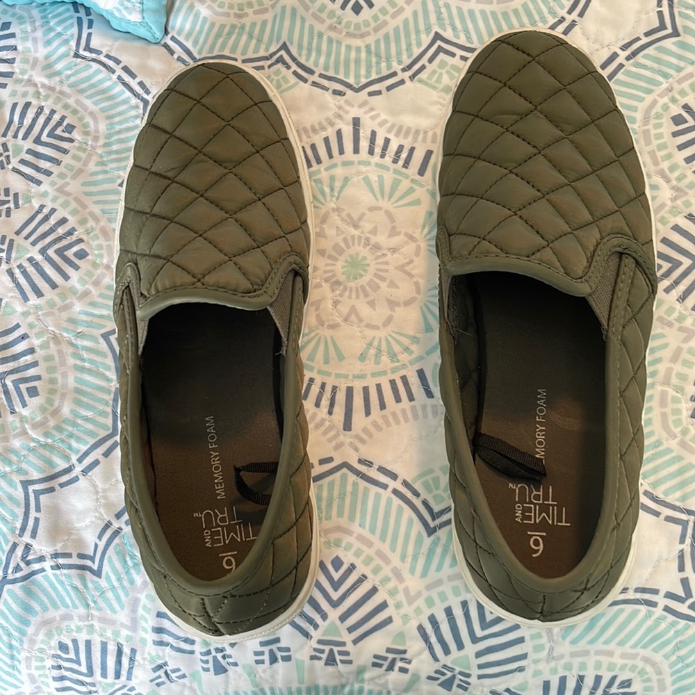 Olive green slip on shoes